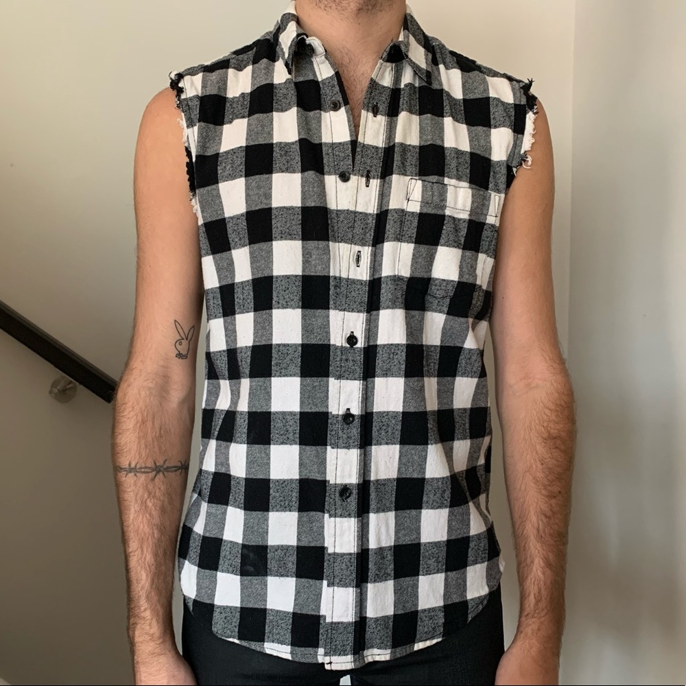 TOPMAN sleeveless flannel button up, black & white
